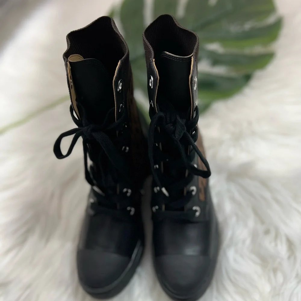 Michael Kors Brea Leather and Logo Jacquard Combat Boot ✨brand new✨ - Picture 5 of 10